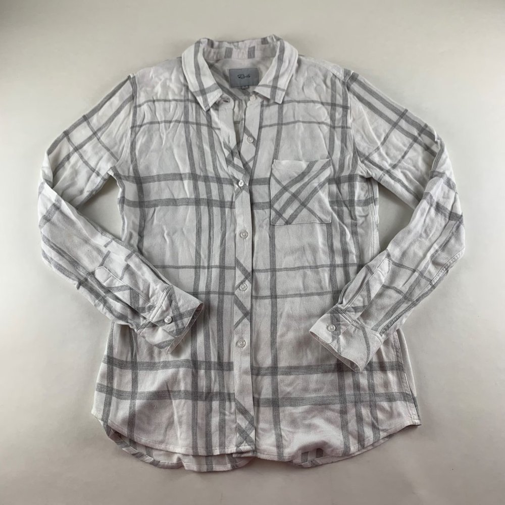 Rails White Plaid Softened Flannel Button Front S… - image 1